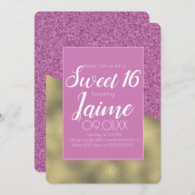 Sweet Sixteen Gold and Glitter Rainbow Invitation (Front/Back)