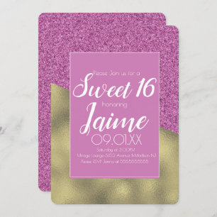 Sweet Sixteen Gold and Glitter Rainbow Invitation
