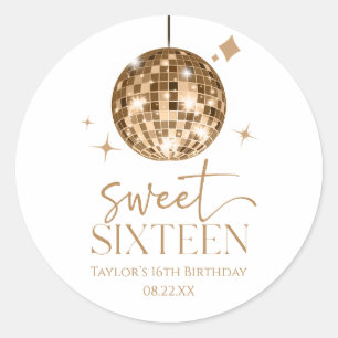 Sweet Sixteen Gold Disco Ball 16th Birthday Party Classic Round Sticker