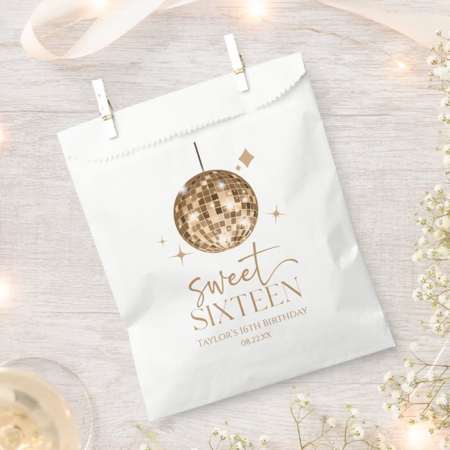 Sweet Sixteen Gold Disco Ball 16th Birthday Party Favour Bags (Clipped)