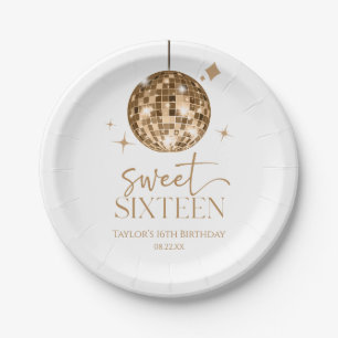 Sweet Sixteen Gold Disco Ball 16th Birthday Party Paper Plate