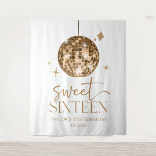 Sweet Sixteen Gold Disco Ball 16th Birthday Party Tapestry