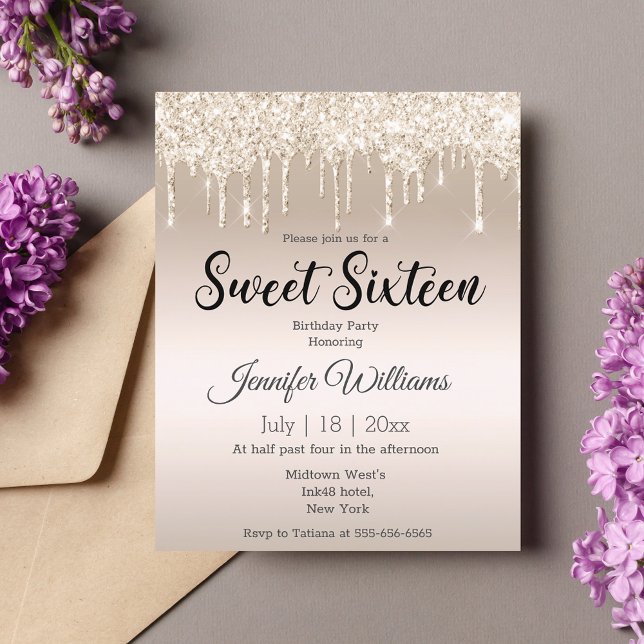 sweet sixteen gold dripping glitters invitation (Creator Uploaded)