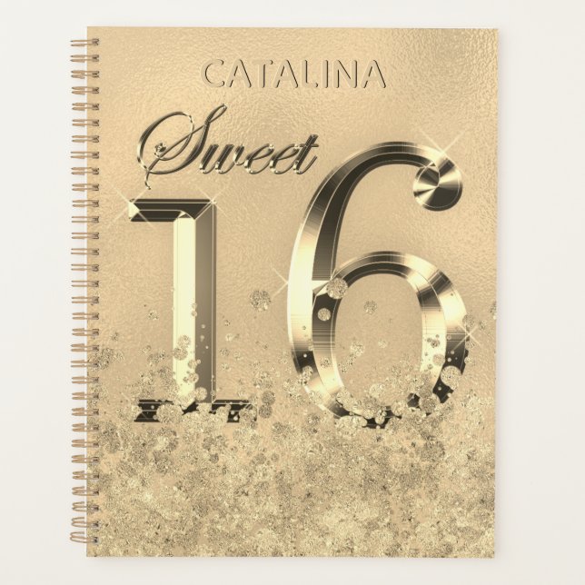 Sweet Sixteen Gold Faux Foil Glitter Planner (Front)