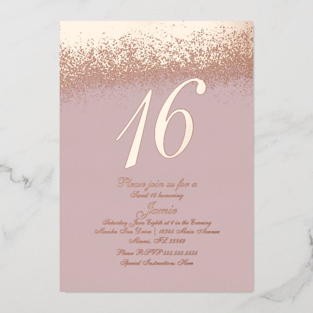 Sweet Sixteen Gold Pressed Glitter Blush Foil  (Front)