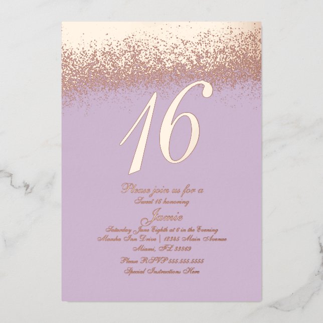 Sweet Sixteen Gold Pressed Glitter Lavender (Front)