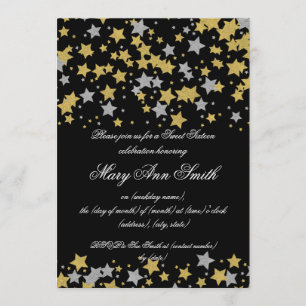 Sweet Sixteen Gold Silver Glitter Star Confetti Invitation