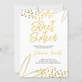 Sweet Sixteen Gold White 16th Birthday Invitation