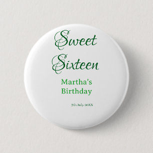 Sweet Sixteen green name date calligraphy boho ret 6 Cm Round Badge