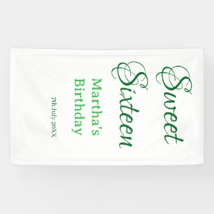 Sweet Sixteen green name date calligraphy boho ret Banner