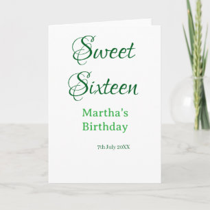 Sweet Sixteen green name date calligraphy boho ret Card