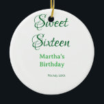 Sweet Sixteen green name date calligraphy boho ret Ceramic Tree Decoration<br><div class="desc">Design</div>