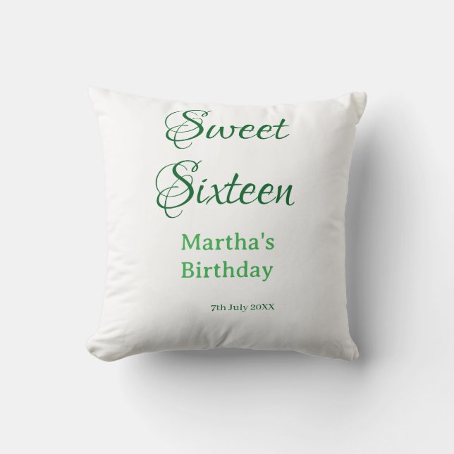 Sweet Sixteen green name date calligraphy boho ret Cushion (Front)