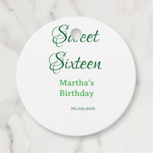 Sweet Sixteen green name date calligraphy boho ret Favour Tags