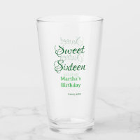 Sweet Sixteen green name date calligraphy boho ret