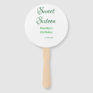 Sweet Sixteen green name date calligraphy boho ret Hand Fan
