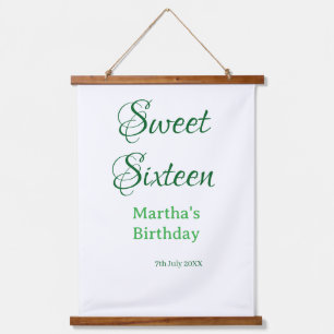 Sweet Sixteen green name date calligraphy boho ret Hanging Tapestry