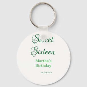 Sweet Sixteen green name date calligraphy boho ret Key Ring