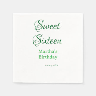 Sweet Sixteen green name date calligraphy boho ret Napkin