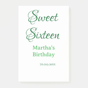 Sweet Sixteen green name date calligraphy boho ret Post-it Notes