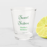 Sweet Sixteen green name date calligraphy boho ret Shot Glass<br><div class="desc">Design</div>