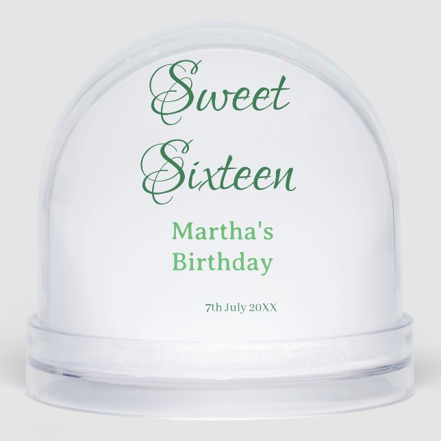 Sweet Sixteen green name date calligraphy boho ret Snowglobe (Front)