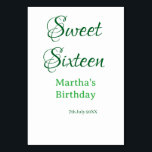 Sweet Sixteen green name date calligraphy boho ret Table Number<br><div class="desc">Design</div>