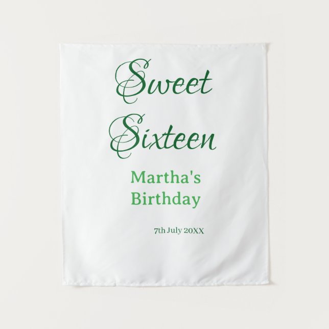 Sweet Sixteen green name date calligraphy boho ret Tapestry (Front)