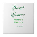 Sweet Sixteen green name date calligraphy boho ret Tile<br><div class="desc">Design</div>