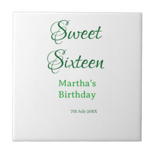 Sweet Sixteen green name date calligraphy boho ret Tile