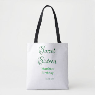 Sweet Sixteen green name date calligraphy boho ret Tote Bag