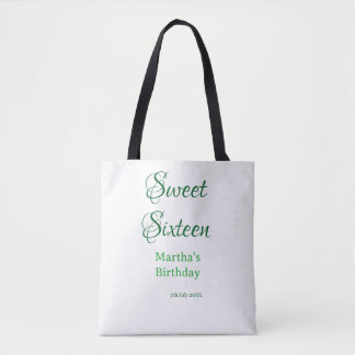 Sweet Sixteen green name date calligraphy boho ret Tote Bag