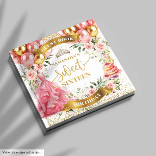 Sweet Sixteen Guest Book Blush Gold Balloons