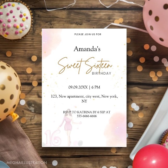 sweet sixteen, happy 16th birthday, invitation (Creator Uploaded)