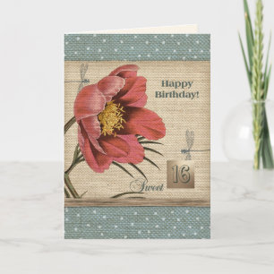 Sweet Sixteen Happy Birthday. Vintage Floral Art Card