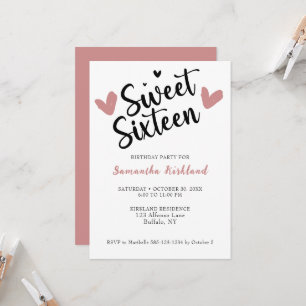 Sweet Sixteen Heart Birthday Invitation