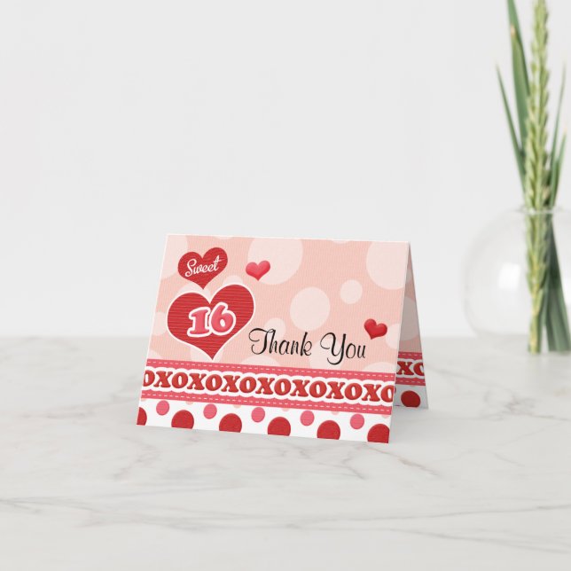 Sweet Sixteen Heart Thank You Card (Front)