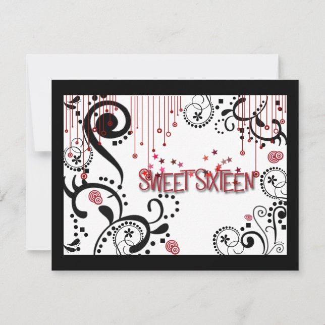 Sweet Sixteen Invitation Black, White & Red (Front)
