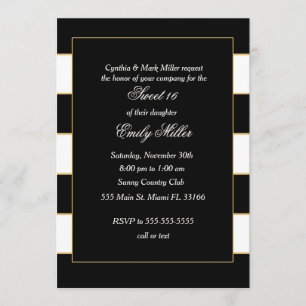 Sweet Sixteen Invitation Black White Striped