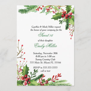 Sweet Sixteen Invitation Botanical Watercolor