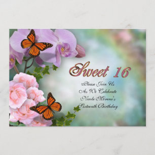 Sweet Sixteen Invitation butterflies and flowers