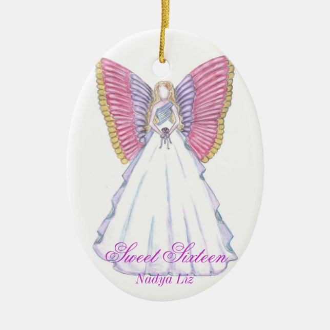 Sweet Sixteen Keepsake-Customise Ceramic Tree Decoration (Front)