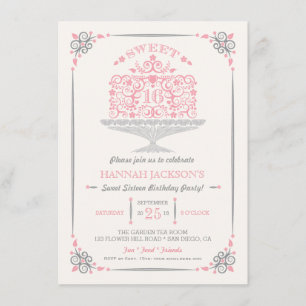 Sweet Sixteen Lacy Birthday Cake Invitation