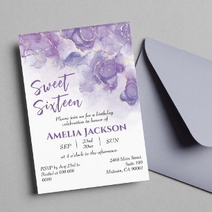 Sweet Sixteen lavender & purple floral birthday  Invitation