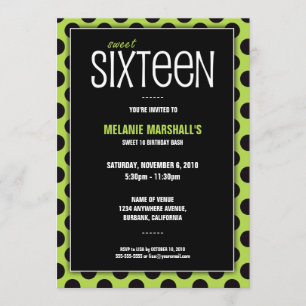 Sweet Sixteen Lime & Black   Party Invitations