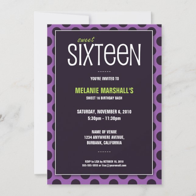 Sweet Sixteen Lime & Purple | Party Invitations (Front)