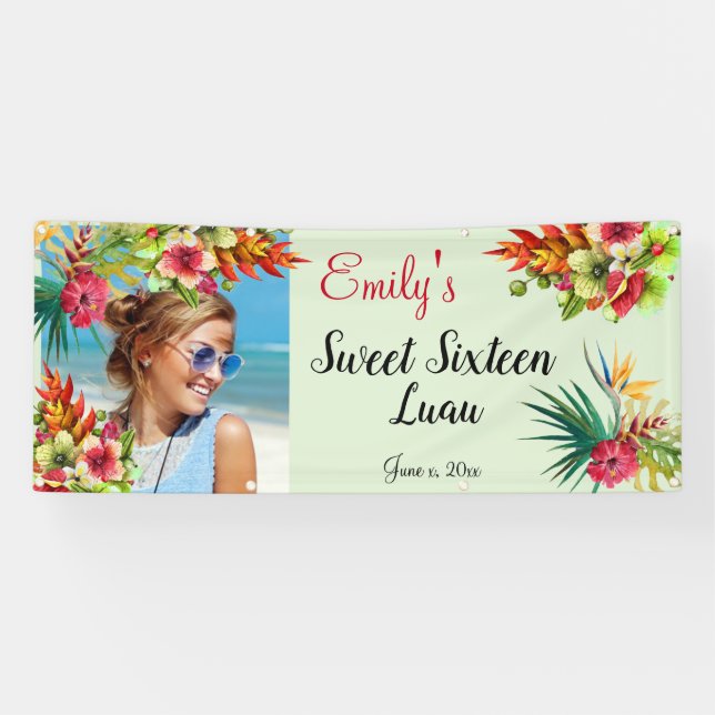 Sweet Sixteen Luau, Red Hibiscus, Custom Banner (Horizontal)