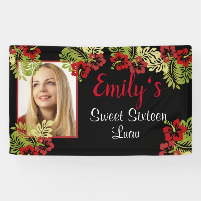 Sweet Sixteen Luau, Red Hibiscus, Photo Banner (Horizontal)
