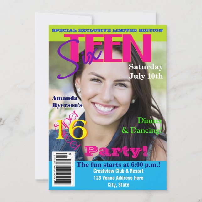 Sweet Sixteen | Magazine Cover Style | Photo Invitation (Front)