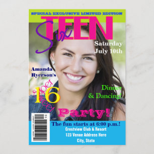 Sweet Sixteen Magazine Cover Style Photo Invitation
